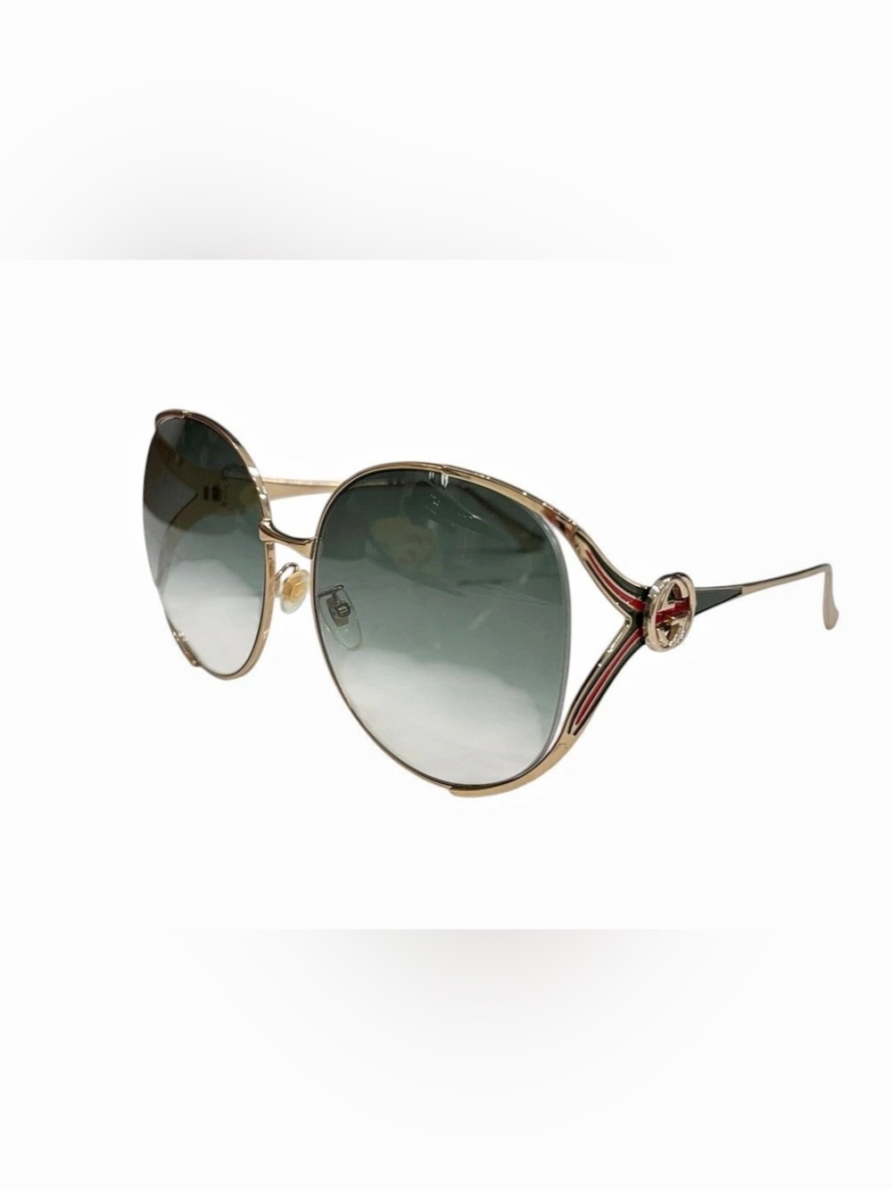 Gucci GG0225S Oversized Aviator Sunglasses in Gold & Green - Picture 2 of 8